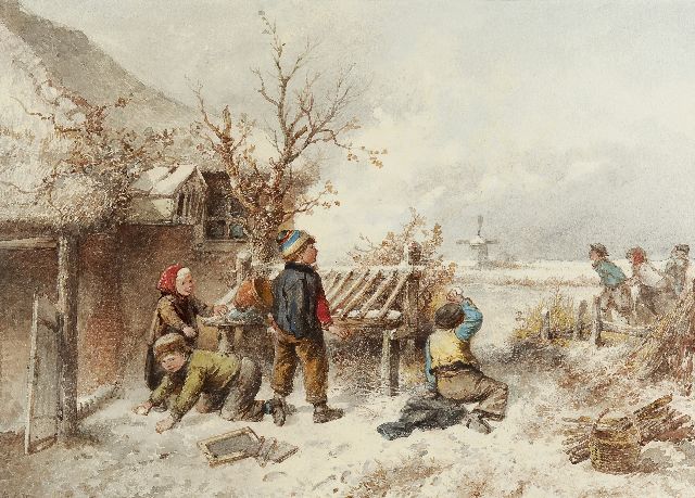 Kate J.M.H. ten | The snowball fight and skaters, watercolour on paper 37.0 x 52.0 cm, signed l.l.