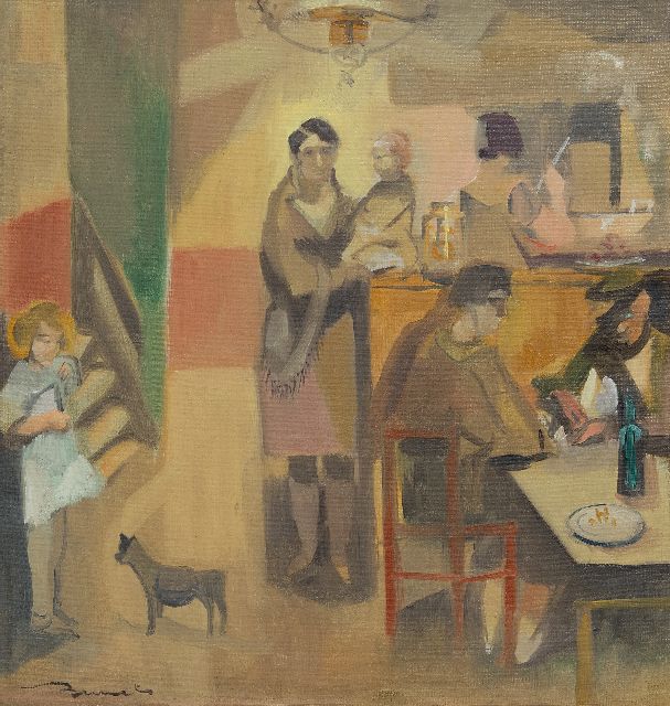 Leo Bervoets | The cafeteria, oil on canvas, 34.2 x 32.1 cm, signed l.l.