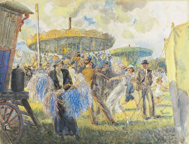 Nash E.P.E.  | At the fairground, watercolour and gouache on paper 39.5 x 52.2 cm, signed l.r.
