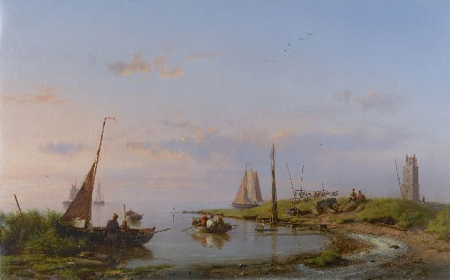 Koekkoek H.  | A fine day along the Zuiderzee, oil on canvas 37.2 x 58.6 cm, signed l.r. and dated 1869