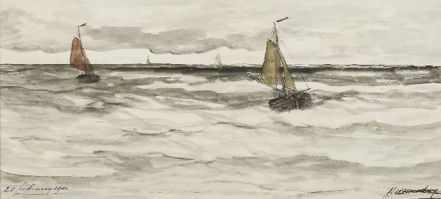 Mesdag H.W.  | Ships returning from sea, pen and ink and watercolour on paper 20.6 x 43.2 cm, signed l.r. and dated 21 februarij 1902