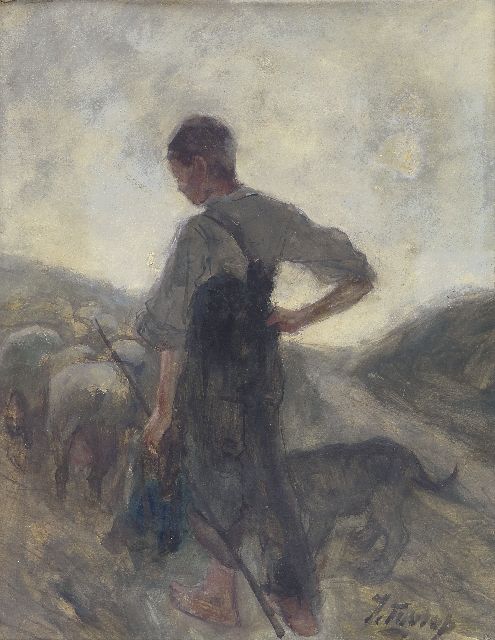 Toorop J.Th.  | Shepherd and his flock, watercolour on paper 40.4 x 31.1 cm, signed l.r. and painted ca. 1884
