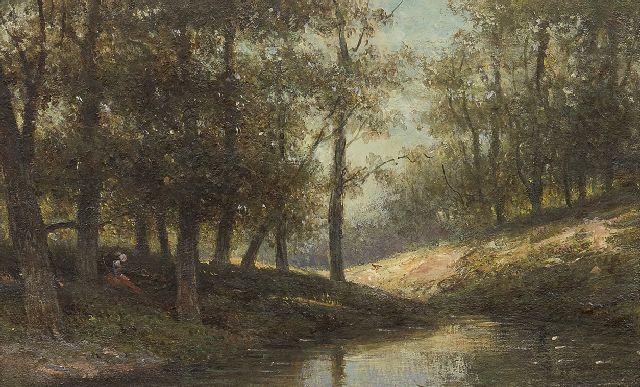 Johannes Pieter van Wisselingh | By the forest stream, oil on panel, 14.5 x 23.4 cm, without frame