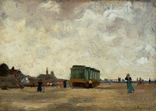 Floris Arntzenius | A windy day on the beach of Scheveningen, oil on canvas laid down on panel, 23.1 x 33.5 cm, signed l.r.