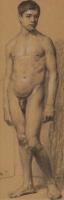 Thedy M.E.G.  | An academy study, charcoal and chalk on paper 33.6 x 11.1 cm, signed l.l. with initials