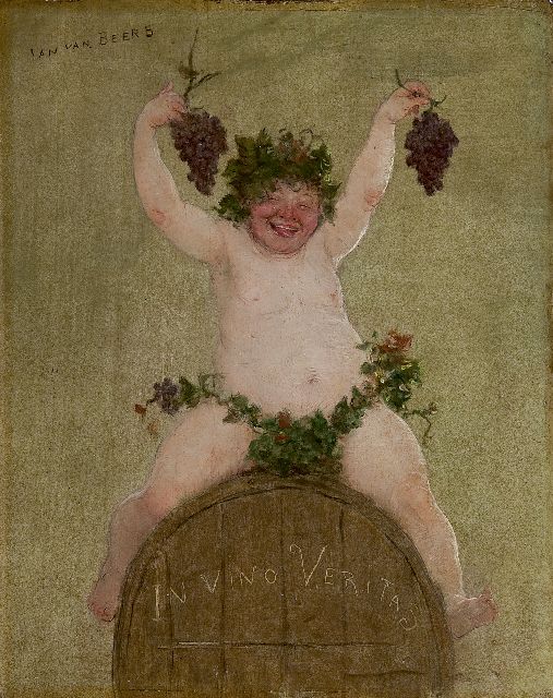 Jan Marie Constantin van Beers | In vino Veritas, oil on panel, 29.4 x 23.4 cm, signed u.l.
