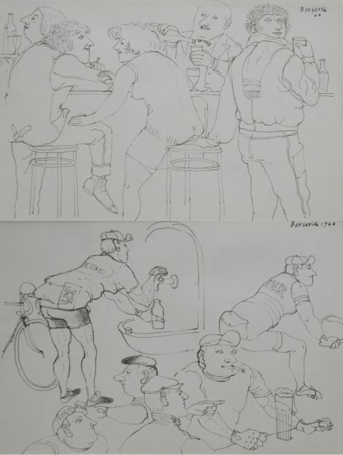 Herman Berserik | At the bar; on the reverse: Bikers at the bar, pen and ink on paper, 15.8 x 23.7 cm, signed u.r. and both dated 1966