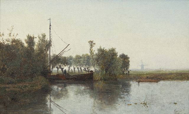 Constan Gabriel | A peat cutter with his barge in a polder landschape, oil on canvas, 28.6 x 46.5 cm, signed l.r.
