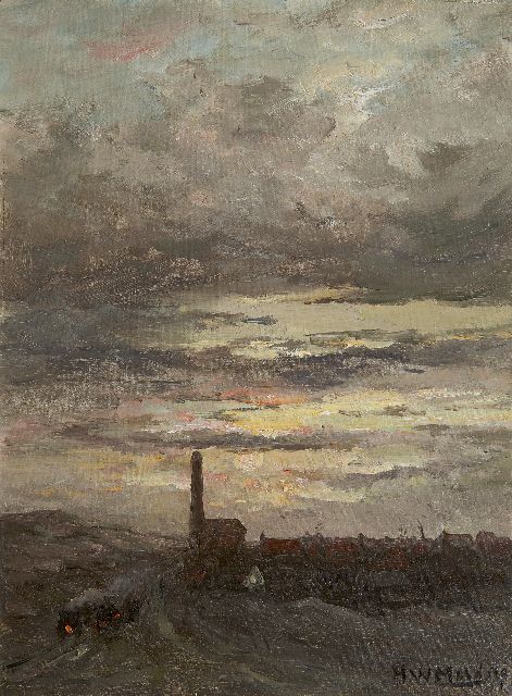 Mesdag H.W.  | A village in the dunes, at dusk, oil on panel 34.5 x 25.6 cm, signed l.r.
