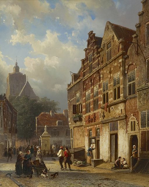 Springer C.  | The 'Koopmanstraat' and the Wellerondom, Brielle, oil on panel 50.1 x 40.0 cm, signed l.l. in full and l.r. with mon. and dated l.r. '54