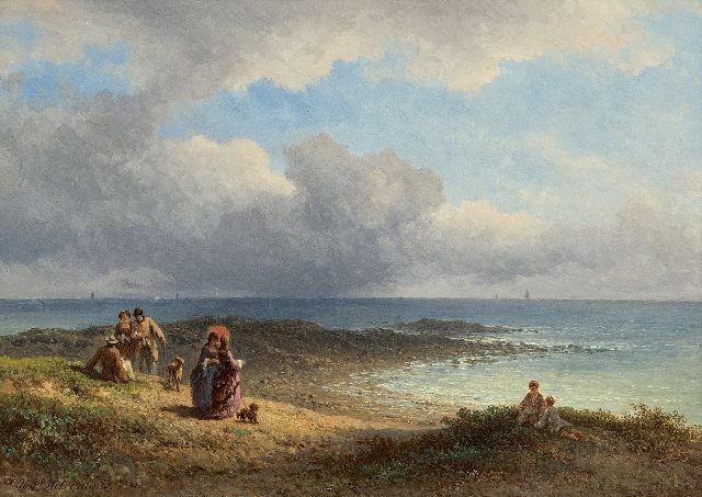 Johannes Hilverdink | Elegant figures at the French coast, oil on panel, 23.6 x 34.2 cm, signed l.l. and dated 1873