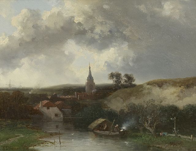 Verveer S.L.  | A village in the dunes, oil on panel 19.7 x 25.3 cm, signed l.l. and painted ca. 1857-1860