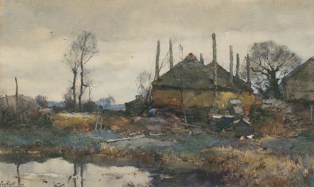 Chris van der Windt | A farm on the waterfront, watercolour and gouache on paper, 42.3 x 70.2 cm, signed l.l. and painted 1906