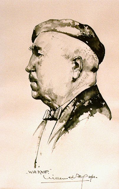 Berg W.H. van den | A portrait of W.A. Knip, watercolour on paper 17.5 x 11.5 cm, signed l.c. and dated 1962