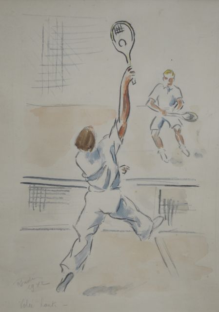 Franse School, 20e eeuw   | Tennis players, mixed media on paper 27.5 x 19.5 cm, signed l.l. ('Ronde' vague) and dated 1942