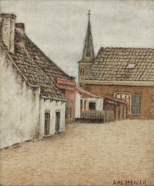 Meijer S.  | A village view (possibly Zandvoort), oil on canvas laid down on board 14.5 x 11.3 cm, signed l.r.