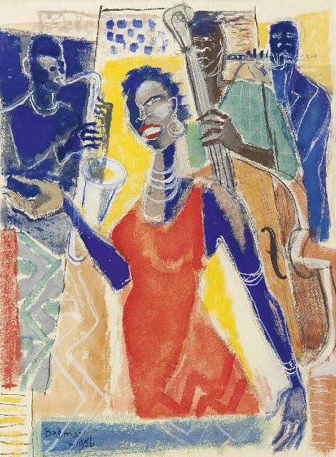 Wim Bosma | Sarah Vaughan and band, gouache on paper, 39.0 x 29.0 cm, signed l.l. and dated 1956