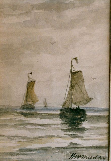 Mesdag H.W.  | 'Bomschuiten' in calm, watercolour on paper 20.5 x 15.0 cm, signed l.r.