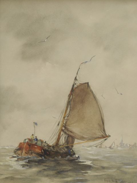 Smith H.  | A barge in choppy waters on the Zuiderzee, watercolour and gouache on paper 30.1 x 22.9 cm, signed l.r. and dated 1916