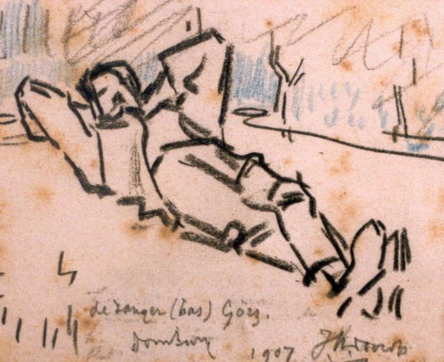 Toorop J.Th.  | The singer (Bas) Görz, Domburg, chalk on paper 9.5 x 10.5 cm, signed l.r. and dated '07