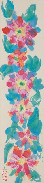 Ernst Vijlbrief | Flowers, watercolour on Japanese paper on cardboard, 125.6 x 29.5 cm, signed l.l. with monogramstamp and artist's stamp
