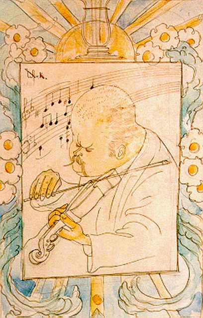 Konijnenburg W.A. van | Playing the violin, watercolour on paper 29.0 x 19.0 cm, signed u.l. and dated 1898