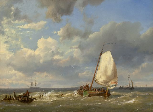Koekkoek H.  | Fishing boats off the coast, oil on canvas 31.9 x 43.5 cm, signed l.l. and dated 1859