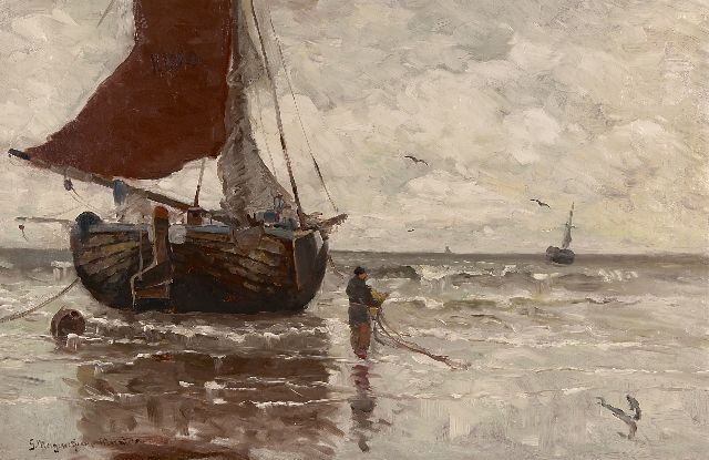 Morgenstjerne Munthe | Moored fishing boat, oil on canvas, 62.9 x 96.4 cm, signed l.l.