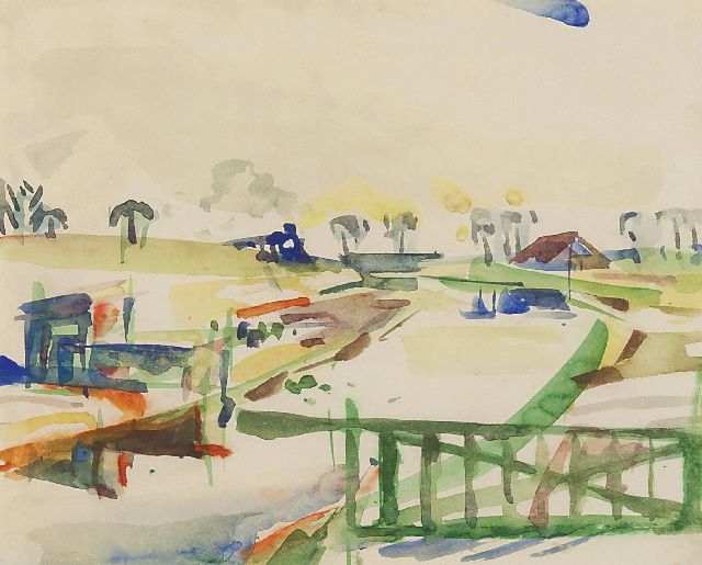 Jordens J.G.  | Landscape with a farm, watercolour on paper 22.5 x 28.0 cm, signed u.r. and dated 16-3-'53