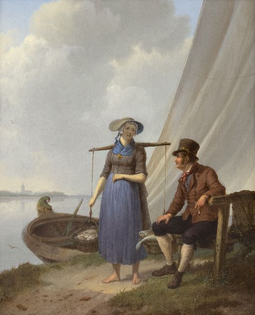 Johannes Hermanus Koekkoek | A fisherman and woman, chatting, oil on panel, 33.1 x 26.9 cm, signed l.c. and dated 1834