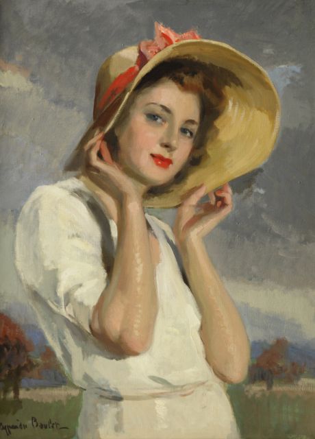 Cyprien Eugène Boulet | Vrouw met strooien hoed, olieverf op doek, 73,2 x 54,0 cm, gesigneerd l.o.