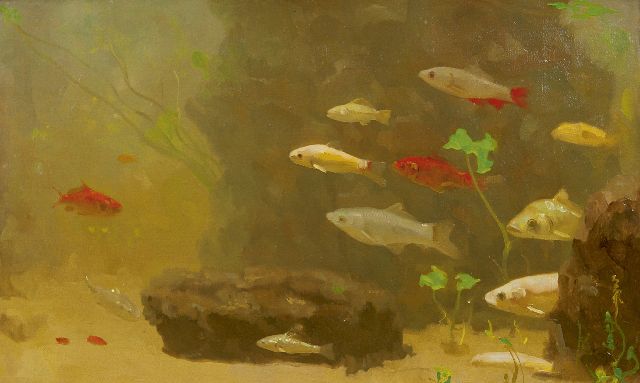 Dijsselhof G.W.  | Gold- and silverfish, oil on canvas 31.0 x 50.0 cm, signed l.r. with monogram