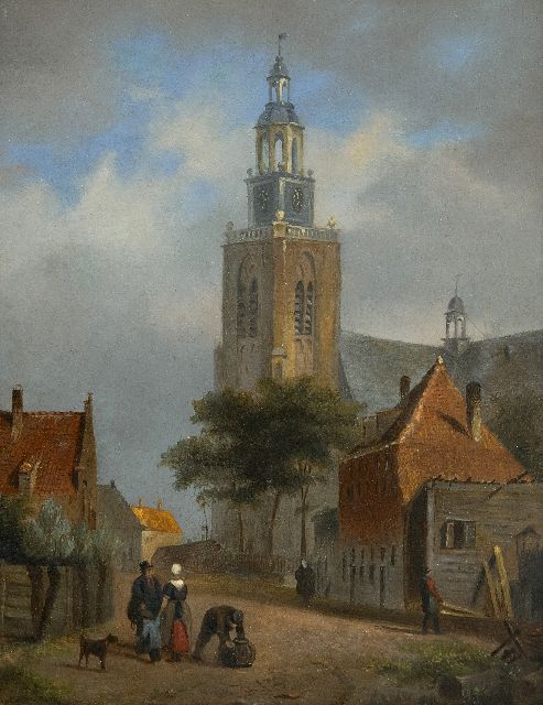 Hove B.J. van | A view of Maassluis with the Grote Kerk, oil on panel 17.3 x 13.5 cm