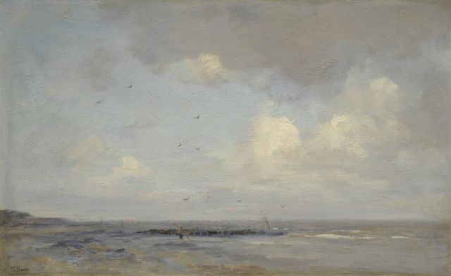Maris J.H.  | A view of a beach with a shrimper, oil on canvas 49.4 x 78.1 cm, signed l.l.