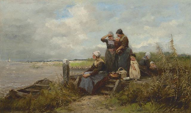Johannes Marius ten Kate | Waiting for the fishing fleet, oil on panel, 29.1 x 48.8 cm, signed l.l.