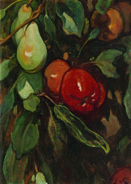Jacobus van Looy | Red apples and pears, oil on panel, 37.0 x 26.7 cm, signed l.r. with initials