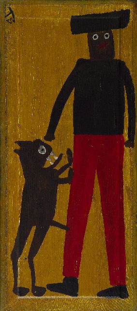 Tim Brown | Horny dog, olieverf op paneel, 60,5 x 26,5 cm, gesigneerd l.b. en verso met brandmerk en te dateren 1960-1970
