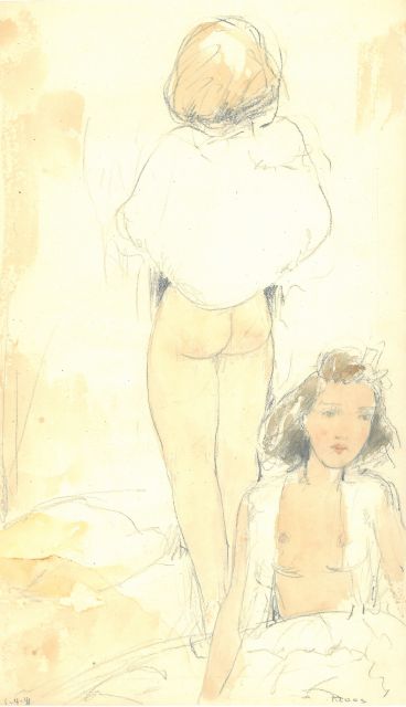 Kloos C.  | Two women, half naked, pencil and watercolour on paper 30.8 x 18.0 cm, signed l.r. and dated 1-4-41