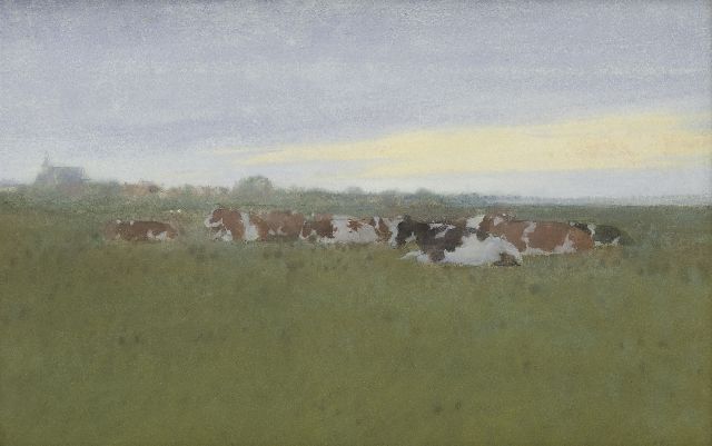 Voerman sr. J.  | Resting cows in the meadows, Hattem, watercolour on paper 27.7 x 42.9 cm, signed l.r.