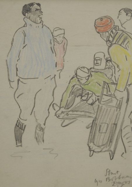 Sluiter J.W.  | Start bobsled track, Davos 1910, pencil and coloured pencil on paper 16.9 x 11.8 cm, signed l.r. with initials and dated 1910