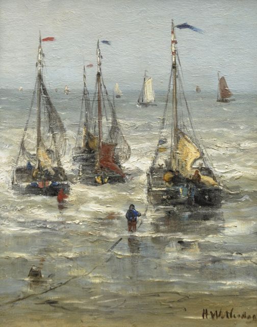 Mesdag H.W.  | Sailing out to sea, oil on panel 30.0 x 24.8 cm, signed l.r.
