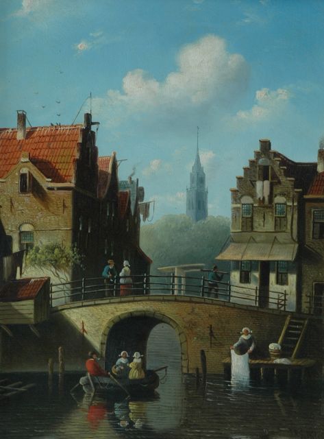 Johannes Franciscus Spohler | Dutch city view in summer, oil on panel, 36.2 x 28.4 cm, signed l.r.