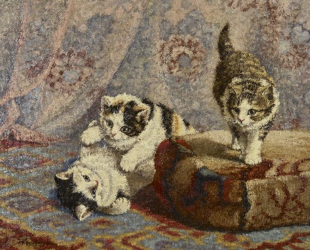 Cornelis Raaphorst | Three kittens playing, oil on canvas, 40.4 x 50.7 cm, signed l.l. and without frame
