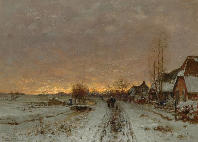 Apol L.F.H.  | Snowy village path at sunset, oil on canvas 49.2 x 66.8 cm, signed l.l.