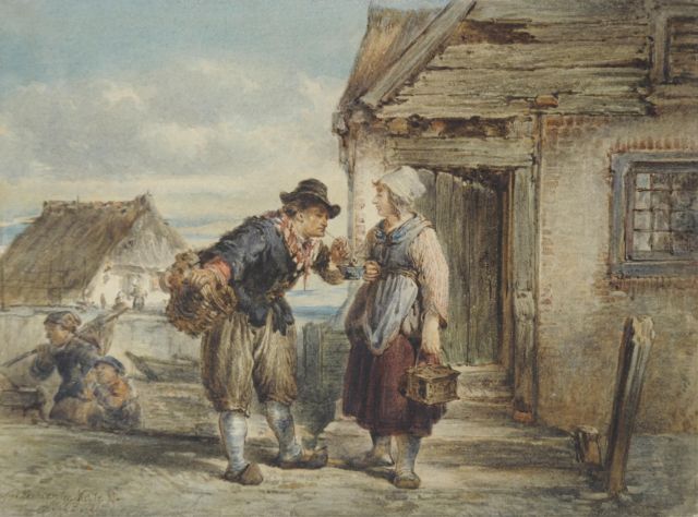 Kate H.F.C. ten | Fisherman's couple on the island Marken, watercolour on paper 14.0 x 19.0 cm, signed l.l. and dated 1867