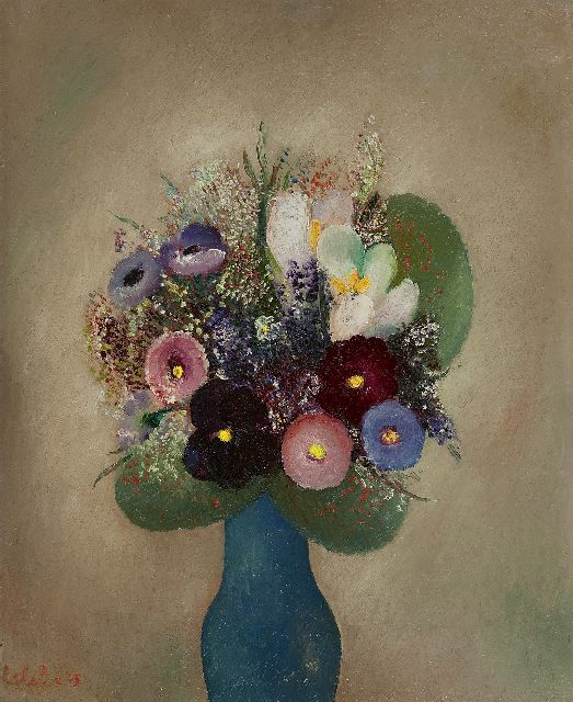 Ferry Slebe | Flowers in a blue vase, oil on board, 50.0 x 40.0 cm, signed l.l. and dated '43, without frame