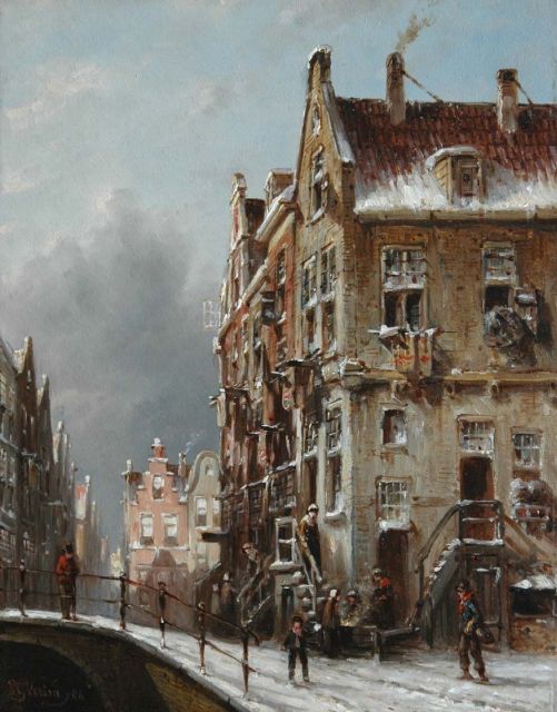 Vertin P.G.  | A winter street scene, oil on panel 25.4 x 19.6 cm, signed l.l. and dated '48