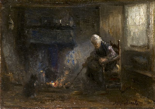 Israëls J.  | Before the fire, oil on canvas 29.8 x 41.8 cm, signed l.r.