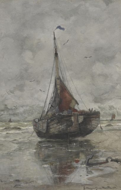 Munthe G.A.L.  | Ship on the beach, watercolour on paper 48.2 x 31.3 cm, signed l.r. and dated 1912