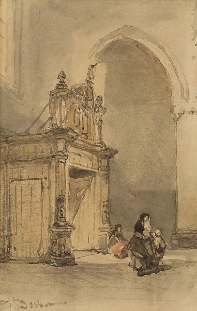 Bosboom J.  | A Dutch church interior, watercolour on paper 13.0 x 8.3 cm, signed l.l.
